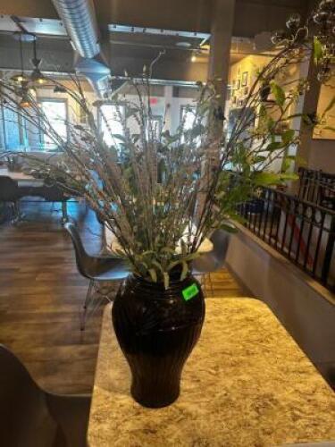 DESCRIPTION: (2) 17" DARK CERAMIC VASES W/ FAUX FLORAL ARRANGEMENTS LOCATION: UPSTAIRS THIS LOT IS: SOLD BY THE PIECE QTY: 2