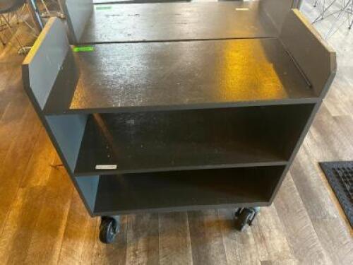 DESCRIPTION: THREE TIER WOODEN WAITERS / BUS CART. LOCATION: UPSTAIRS QTY: 1