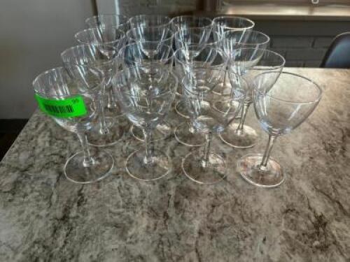 DESCRIPTION: (16) SMALL WINE GLASSES LOCATION: UPSTAIRS THIS LOT IS: SOLD BY THE PIECE QTY: 16