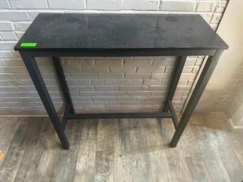 DESCRIPTION: 39" X 16" COUNTER HEIGHT ACCENT TABLE SIZE 39" X 16" X 40" LOCATION: BAR / MAIN FLOOR QTY: 1