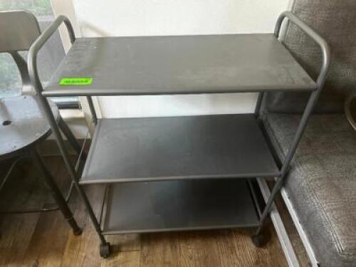 DESCRIPTION: THREE TIER METAL BAR CART / UTILITY CART. LOCATION: MAIN FLOOR QTY: 1