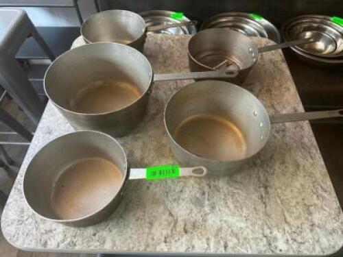 DESCRIPTION: (5) ASSORTED ALUMINUM SAUCE POTS LOCATION: MAIN FLOOR THIS LOT IS: SOLD BY THE PIECE QTY: 5
