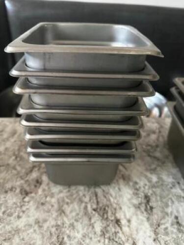 DESCRIPTION: (8) 1/6 SIZE STAINLESS INSERT SIZE 4" DEEP LOCATION: MAIN FLOOR THIS LOT IS: SOLD BY THE PIECE QTY: 8