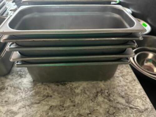 DESCRIPTION: (5) 1/3 SIZE STAINLESS INSERTS SIZE 4" DEEP LOCATION: MAIN FLOOR THIS LOT IS: SOLD BY THE PIECE QTY: 5