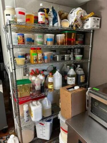 DESCRIPTION: CONTENTS OF SHELF - ASSORTED FOOD PRODUCT ADDITIONAL INFORMATION SEE ADDITIONAL IMAGES LOCATION: KITCHEN THIS LOT IS: ONE MONEY QTY: 1