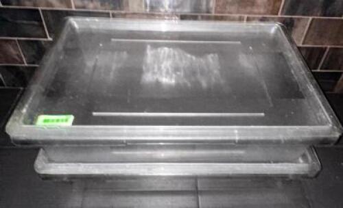 DESCRIPTION: (2) 8 GALLON PLASTIC SALAD CONTAINERS W/ LIDS LOCATION: BAR / MAIN FLOOR THIS LOT IS: SOLD BY THE PIECE QTY: 2