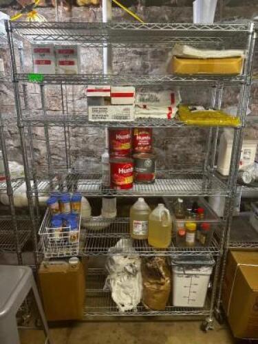 DESCRIPTION: CONTENTS OF SHELF - ASSORTED FOOD PRODUCT ADDITIONAL INFORMATION SEE ADDITIONAL IMAGES LOCATION: BASEMENT QTY: 1