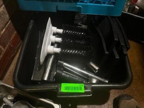 DESCRIPTION: BUS TUB AND CONTENTS - ASSORTED BAR SUPPLIES LOCATION: BASEMENT THIS LOT IS: ONE MONEY QTY: 1