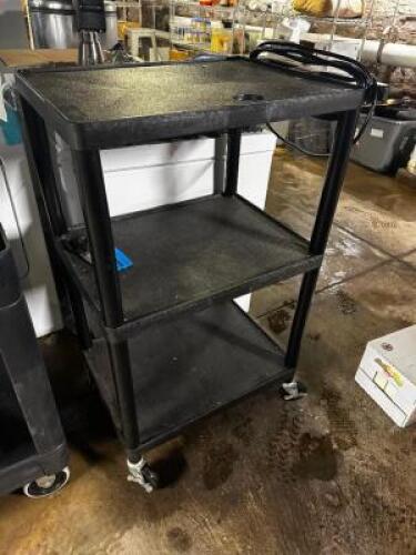 DESCRIPTION: THREE TIER BLACK PLASTIC AV CART LOCATION: BASEMENT QTY: 1
