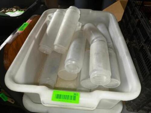DESCRIPTION: BUS TUB AND CONTENTS - ASSORTED SQUEEZE BOTTLES LOCATION: BASEMENT THIS LOT IS: ONE MONEY QTY: 1