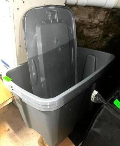 DESCRIPTION: (3) GRAY PLASTIC STORAGE TOTES W/ LIDS LOCATION: BASEMENT THIS LOT IS: SOLD BY THE PIECE QTY: 3