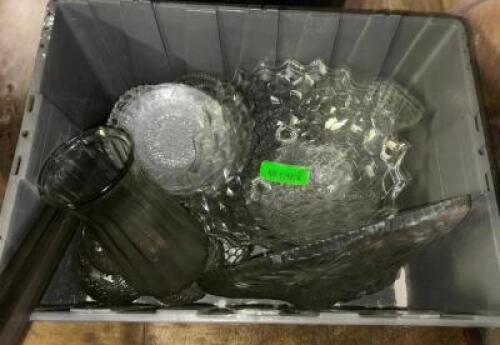 DESCRIPTION: TOTE AND CONTENTS - ASSORTED GLASS PLATES AND BOWLS LOCATION: BASEMENT THIS LOT IS: ONE MONEY QTY: 1
