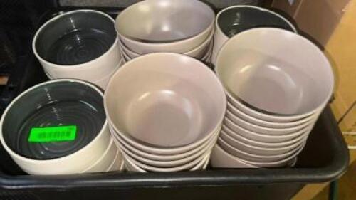 DESCRIPTION: BUS TUB AND CONTENTS - ASSORTED CERAMIC BOWLS LOCATION: BASEMENT THIS LOT IS: ONE MONEY QTY: 1