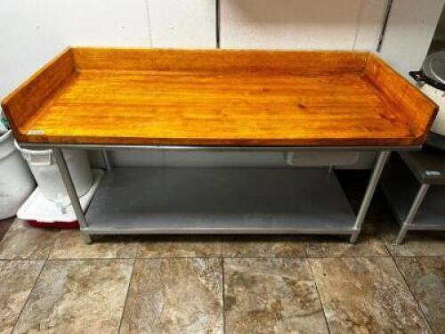 72" BUTCHER BLOCK BAKERY TABLE W/ 4" SIDE AND BACK SPLASH
