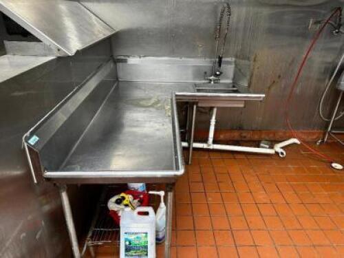 8' X 4' L SHAPED LEFT SIDE STAINLESS SOIL TABLE W/ SPRAY SINK