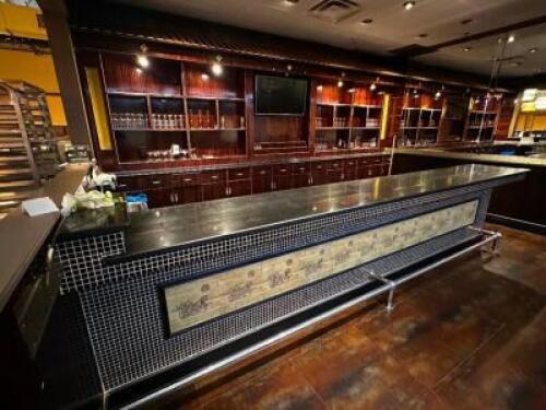 172" GRANITE TOP BAR W/ HARDWOOD BACK BAR.