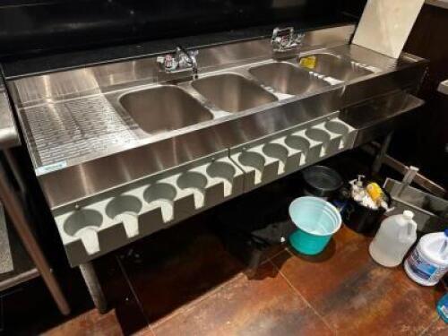 72" FOUR WELL STAINLESS BAR SINK W/ DOUBLE FAUCET
