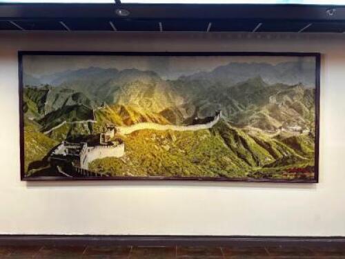 12' X 5' EMBROIDERED AND FRAMED WALL ART.