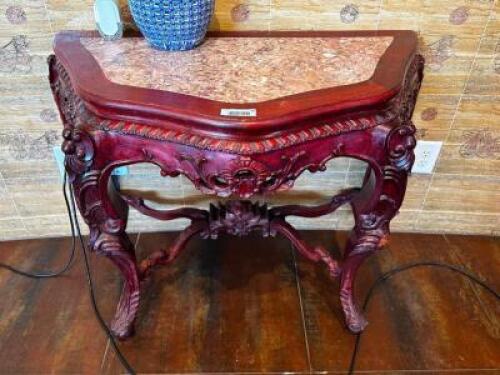 40" HARDWOOD ACCENT TABLE W/ CONTENTS