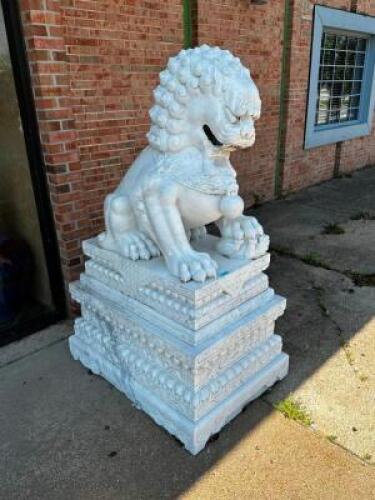 34" X 43" X 70" MARBLE CHINESE LION STATUE.