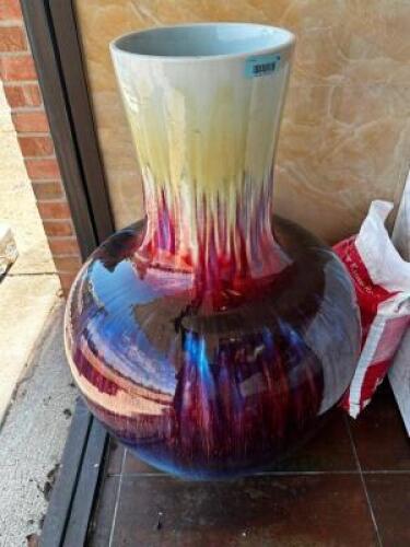 40" MULTI COLORED CERAMIC VASE.