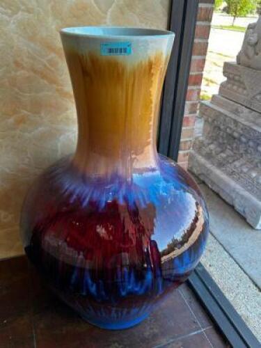 40" MULTI COLORED CERAMIC VASE.