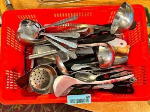 TOTE AND CONTENTS - ASSORTED UTENSILS AND SMALL WARES.