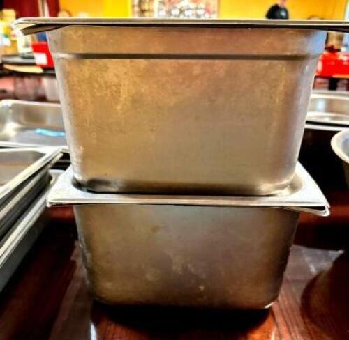 (2) HALF SIZE STAINLESS INSERTS W/ LIDS