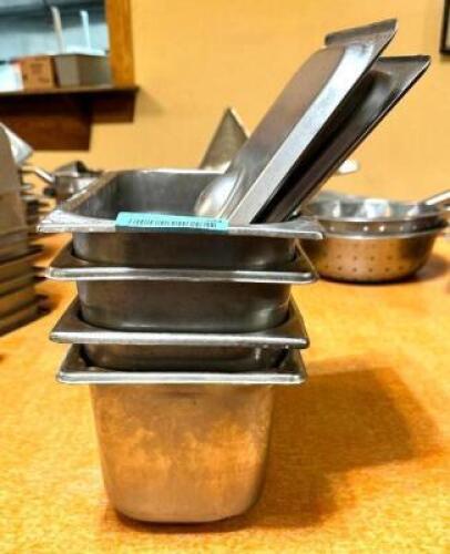 (4) 1/9 TH SIZE STAINLESS INSERTS W/ (2) LIDS