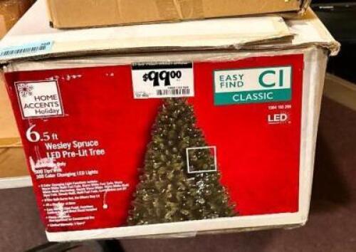 CHRISTMAS TREE AND (1) BOX OF LIGHTS