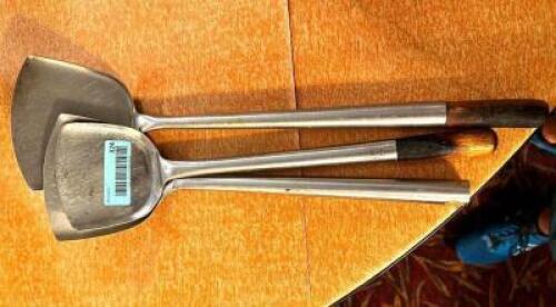 (3) STAINLESS WOK TURNERS.