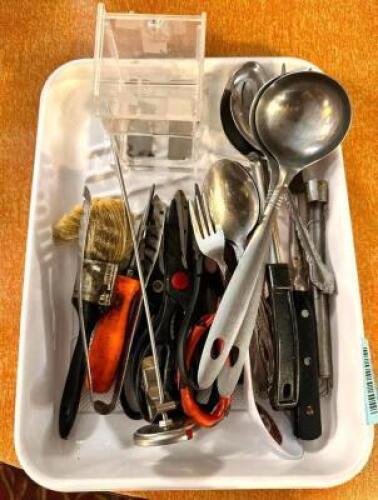 TOTE AND CONTENTS - ASSORTED UTENSILS AND SMALL WARES.