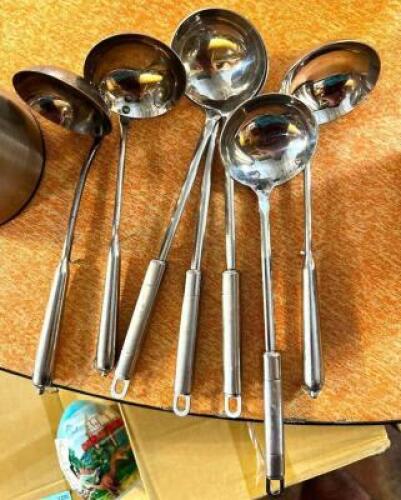 (6) SMALL STAINLESS SAUCE LADLES