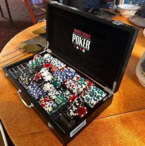 PARTIAL POKER CHIP CASE W/ CONTENTS