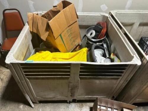 HEAVY DUTY PLASTIC GAYLORD AND CONTENTS - MISC. SMALL WARES AND DECOR - DAMAGED