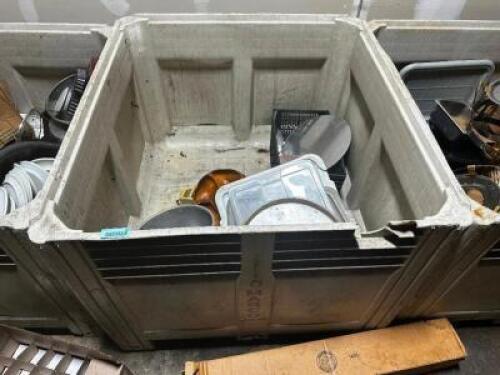 HEAVY DUTY PLASTIC GAYLORD AND CONTENTS - MISC. SMALL WARES AND DECOR - DAMAGED