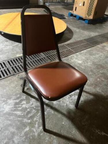 (12) METAL STACK CHAIRS W/ DARK BROWN SEAT CUSHIONS
