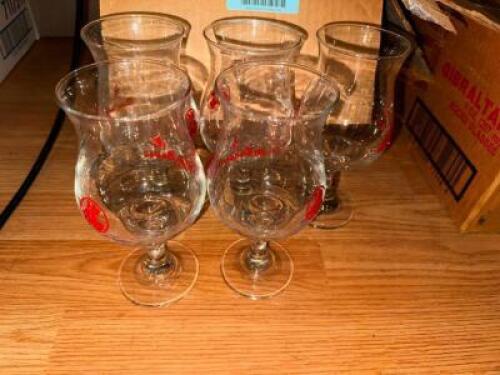 DESCRIPTION: (1) CASES OF LOGO'ED MANDARIN HOUSE HURRICANE GLASSES LOCATION: MAIN SEATING THIS LOT IS: ONE MONEY QTY: 1