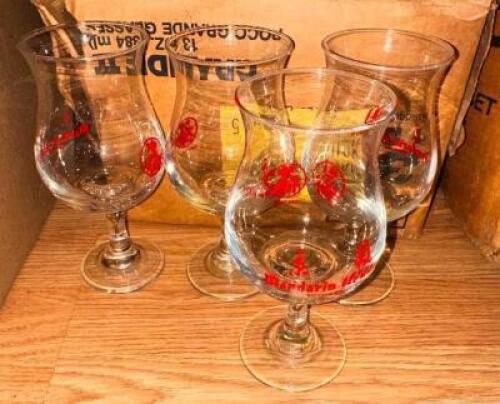 DESCRIPTION: (1) CASES OF LOGO'ED MANDARIN HOUSE HURRICANE GLASSES LOCATION: MAIN SEATING THIS LOT IS: ONE MONEY QTY: 1