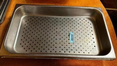 DESCRIPTION: (3) FULL SIZE SLOTTED STAINLESS INSERTS SIZE 2" DEEP LOCATION: MAIN SEATING THIS LOT IS: SOLD BY THE PIECE QTY: 3