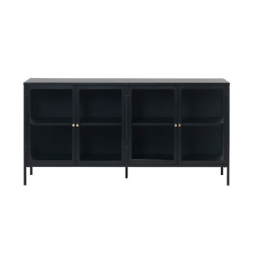 CARMEL 4-SECTION SIDEBOARD IN BLACK STEEL WITH CLEAR GLASS