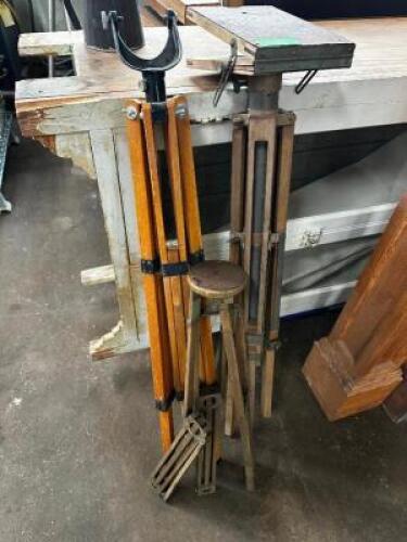 (3) WOODEN TRIPOD STANDS FOR LEVELS