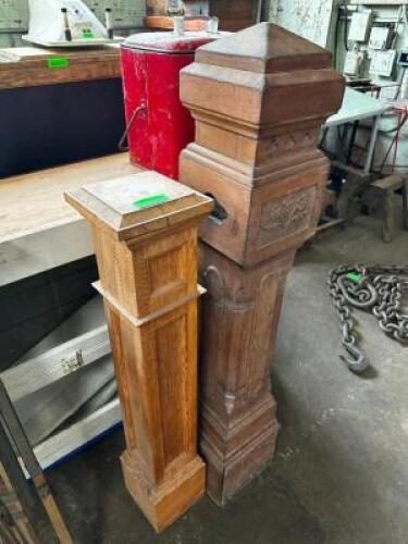 (2) - ANTIQUE PINE AND WALNUT NEWEL POSTS