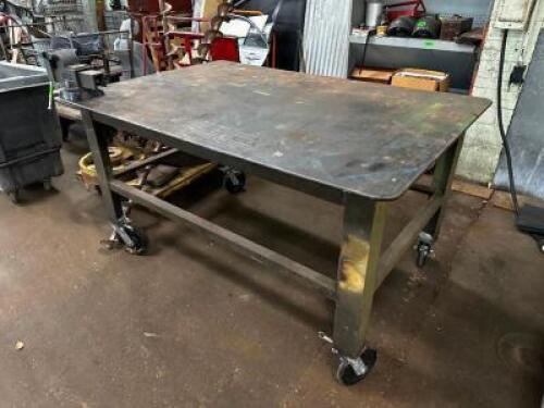 72" X 48" COUNTER HEIGHT METAL FABRICATION TABLE W/ 5" MOUNTED VICE.