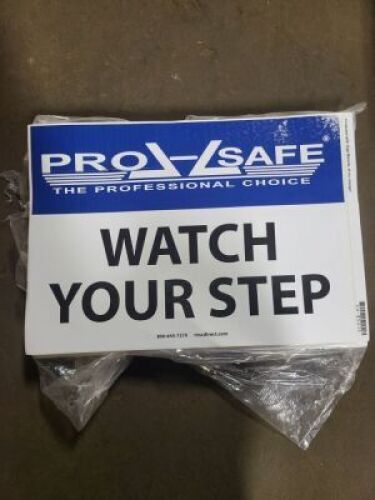 DESCRIPTION: (1) PACK OF APPROX (100) WATCH YOUR STEP SAFETY STICKERS BRAND/MODEL: PRO SAFE INFORMATION: BLUE RETAIL$: $18.79 EA QTY: 1