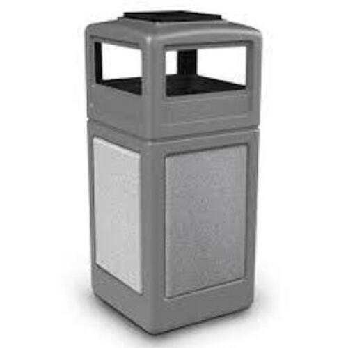 DESCRIPTION: (1) COMMERCIAL TRASH CONTAINER, WITH ASH TRAY LID, WITH STONE PANNELS INCLUDED BRAND/MODEL: COMMERCIAL ZONE PRODUCTS INFORMATION: BLACK,