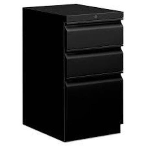 DESCRIPTION: (1) MOBILE PEDESTAL DRAWERS BRAND/MODEL: BRIGADE #BSXHBMP2BP INFORMATION: BLACK, METAL SIZE: 3 DRAWERS, 15" X 20" X 28" RETAIL$: $454.26