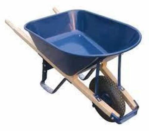 DESCRIPTION: (1) WHEELBARROW PARTS BRAND/MODEL: WESTWARD #10G166 INFORMATION: BLUE, MUST COME INSPECT SIZE: 15 1/2 IN WHEEL DIA., STEEL, 6 CU FT CAPAC