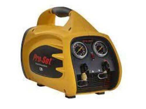 DESCRIPTION: (1) REFRIGERANT RECOVERY MACHINE, TWIN CYLINDER BRAND/MODEL: PRO-SET #406D45 INFORMATION: YELLOW SIZE: NEMA 5-15P MALE PLUG, 1/4 IN MALE,