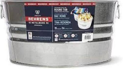 DESCRIPTION: (3) ROUND METAL TUB BRAND/MODEL: BEHRENS #2GS INFORMATION: GALVANIZED SIZE: 15 GALLON RETAIL$: $32.03 EA QTY: 3